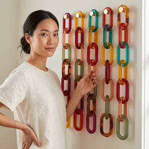 Sculpture artistique en résine, chaîne multicolore, forme irrégulière, décoration d'intérieur, étanche, modèle fait main, pièce d'art moderne - Product Image 1