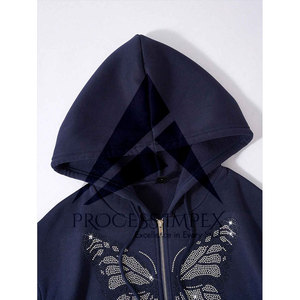 เสื้อฮู้ดผู้ชายประดับเพชร ซิปเต็มตัว ทรงโอเวอร์ไซส์ ไซส์พลัส ผ้าหนา ทรงหลวมไหล่ตก สไตล์บ็อกซี่ กระบวนการผลิตระดับพรีเมียม Impex - Product Image 6