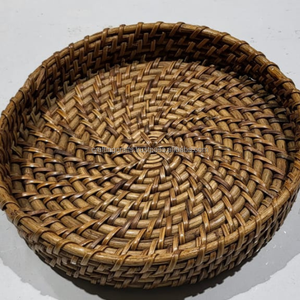 100% panier de mariage en rotin tissé à la main plat peu profond plateau de service alimentaire support de plateau de stockage - Product Image 6