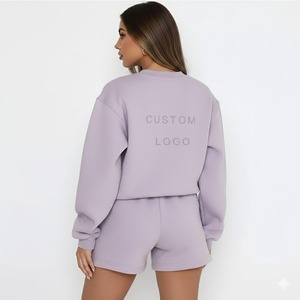 Conjunto Casual de 2 Piezas para Mujer, Sudadera con Cuello Redondo y Logotipo Personalizado, Pantalones Cortos Holgados de Felpa, Largo por Encima de la Rodilla, Primavera Verano - Product Image 6
