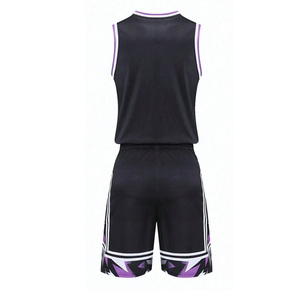 Conjunto de camiseta y pantalones cortos de baloncesto personalizados para hombre, color negro, morado, estampado geométrico, ropa deportiva que absorbe la humedad, para todas las estaciones - Product Image 2