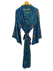 ชุดคลุมยาวระดับข้อเท้า ผ้าไหมหลากสี ชุดนอน ชุดคลุมสไตล์อินเดีย วินเทจ ผ้าไหมซารีรีไซเคิล คิโมโน - Product Image 2