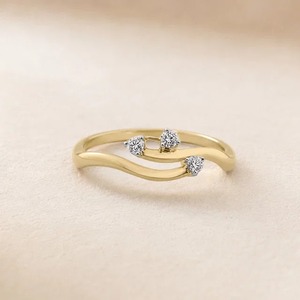 9K Yellow Gold 1.65CT Round Cut Lab Grown Diamond Three Stone <b>Open</b> Bypass Engagement <b>Ring</b> for Women Custom Fine Jewelry - Product Image 1
