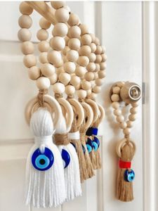 Décoration murale suspendue moderne en perles de bois et pompons, artisanale, pour le Diwali, pour le salon et la chambre à coucher - Product Image 5