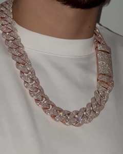 Collar de Cadena Cubana Grande Chapado en Oro con Moissanita y Diamantes de Plata 925, Joyería de Estilo Hip Hop, Ideal para Fiestas y Regalo - Product Image 4