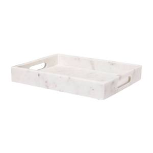 Bandeja rectangular de mármol natural blanco de diseño clásico con asas recortadas para cocina, mesa de café, decoración del hogar. - Product Image 3