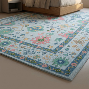 Alfombra de Lana de Lujo Multicolor Anudada a Mano, de Pelo Plano y Grosor Medio, con Patrón Floral Geométrico Clásico para Sala de Estar, Larga - Product Image 4