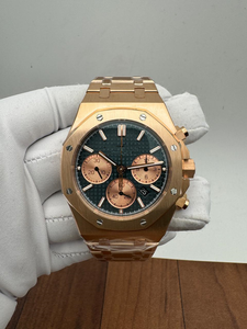 Montre mécanique de luxe ETA 41 mm en acier inoxydable doré rose avec chronographe, cadran Tapisserie vert, affichage de la date et verre saphir - Product Image 2
