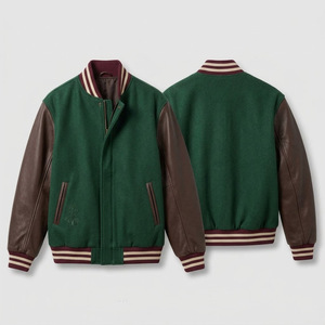 Veste universitaire unisexe STALWART IMPEX, manches en laine verte, logo géométrique, style preppy, coupe classique, vêtement d'hiver respirant et coupe-vent - Product Image 3