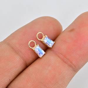 Boucles d'oreilles en argent sterling 925 plaqué or 14 carats avec pierre de lune arc-en-ciel taille émeraude, bijoux fins pour femmes - Product Image 5