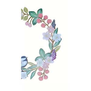 Magnifique couronne en métal peinte aux couleurs pastel, ornée d'un oiseau mignon, de baies rose pâle et de fleurs blanches, parfaite pour la décoration murale printanière. - Product Image 6