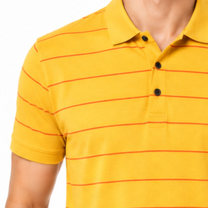 Hot selling Yellow and <b>Orange</b> Pinstripe Men's <b>Polo</b> Shirt Thin Horizontal Stripe Short Sleeve Collared Tee shirt - Product Image 3