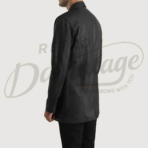 พรีเมี่ยม เสื้อแจ็คเก็ตหนังสีดำสำหรับผู้ชาย ทรงสลิมฟิต หนังแกะแท้ มีกระเป๋าหลายช่อง เสื้อโค้ทลำลองสำหรับธุรกิจ เสื้อคลุมด้านนอกสุดหรู - Product Image 2