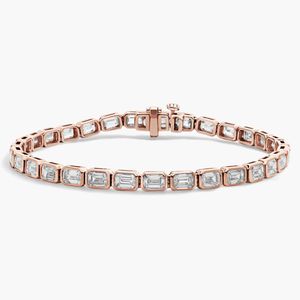 Emerald Cut Lab Grown Diamond E/W Bezel <b>Set</b> Tennis Bracelet In Yellow <b>Gold</b> - Product Image 5