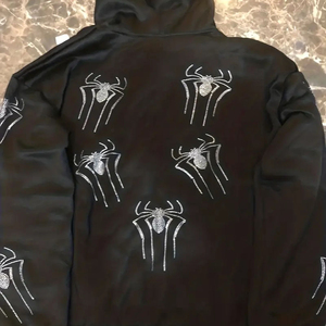 Sweat à capuche Y2K d'hiver de haute qualité avec lettres araignée en strass, coupe oversize, manches longues, poche, tricoté 100% coton - Product Image 6