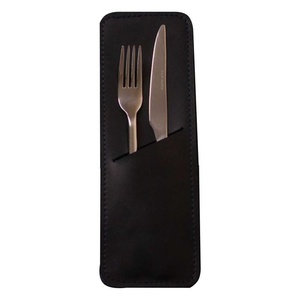 Étui à couverts en cuir moderne, durable et minimaliste, réutilisable, pour cuillère, fourchette et couteau, pochette de rangement portable pour couverts - Product Image 5