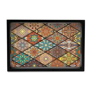 Bandeja de Servicio de Calidad Lujosa para Decoración, Bandejas Rectangulares de Madera con Adhesivo Impreso, Decoración para Servir - Product Image 1