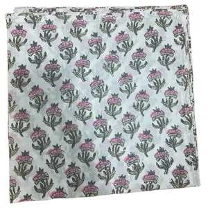Trending New Taffy Pink Asparagus And Army Green Indian Hand Block Floral Print Pure Cotton Cloth Napkins Cocktail Napkins