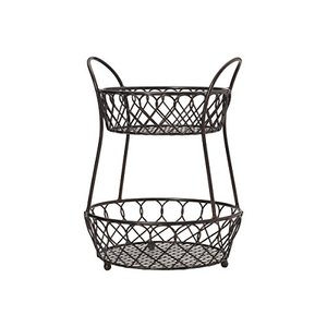 Wooden Handle <b>Basket</b> Hot Selling 2 Tier <b>Hanging</b> Fruit <b>Basket</b> French Iron <b>Wire</b> Decorative Oval Shaped Storage <b>Basket</b> - Product Image 3