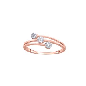 Manufacturer Wholesale 14K Rose Gold Three Stone Lab Grown Brilliant Cut Diamond Cluster <b>Ring</b> Bypass Wave Shank <b>Dainty</b> Women's - Product Image 1
