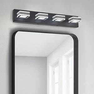 Lampada da Parete Moderna Nera da 26 Pollici con 4 Luci LED, Paralumi Quadrati in Acrilico, Illuminazione a Specchio per Bagno - Product Image 3