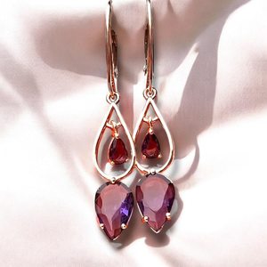 Boucles d'oreilles en améthyste, argent sterling 925, plaqué or rose 14 carats, vermeil, bijoux élégants vintage pour mariage, cadeau - Product Image 4