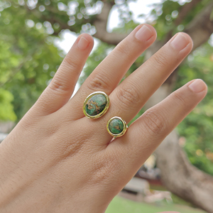 18k Gold Plated Copper Turquoise <b>Adjustable</b> <b>Ring</b> Solid Brass Double Stone Front Open <b>Rings</b> Unisex Daily Wear Wholesale Jewelry - Product Image 6
