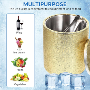 Luxury Gold Metal <b>Ice</b> Bucket Showcasing An Intricate Textured Bark Finish Completed With A Black Sphere Knob Lid For Parties - Product Image 3