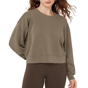 Sudadera de lujo de poliéster y algodón con cuello redondo, lisa, con logotipo bordado personalizado, informal, para mujer. - Product Image 5