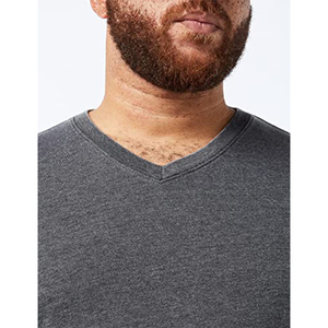T-shirt en coton uni à col en V pour homme, coupe classique, décontracté, manches courtes, jersey tricoté - Product Image 4