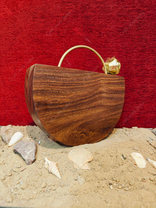 Luxury Wooden Clutch Handbag with Brass Floral Handle Designer Evening <b>Party</b> Wedding Semi Circle Hard Case <b>Bag</b> - Product Image 3