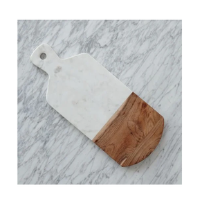 Planche à découper en bois et marbre pour fruits et légumes, qualité exceptionnelle, avec poignée en cuir, forme rectangulaire, plateau de service pour fromage - Product Image 3