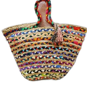 Sac fourre-tout en jute Love Bling pour femmes, sacs à main ethniques bohèmes, sacs de shopping naturels, prix d'usine en gros - Product Image 6