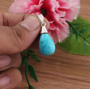 Natural Turquoise <b>Charms</b> 925 Sterling Silver Platinum Plated Vintage Wholesale Gemstone Jewelry Unisex Stamped Necklace Gift - Product Image 1