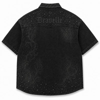 Chemises à manches courtes en denim noir Mineral Wash avec croix scintillante pour un style décontracté unisexe Cyber Y2K Gothique