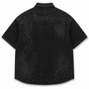 Mineral Wash Black Short Sleeve Shirts With Bling Cross For Roomy Unisex Cyber Y2K <b>Gothic</b> <b>Jacket</b> - Product Image 4