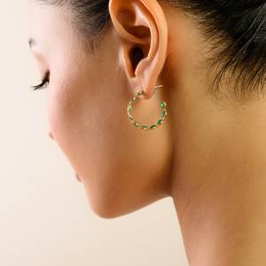 Stunning Classic Design Bezel Set <b>Emerald</b> Trendy C Shape Hoop <b>Earrings</b> Factory Directly Sale K18 Solid Yellow <b>Gold</b> Bulk Jewelry - Product Image 4