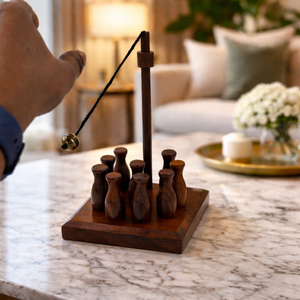 Handmade Wooden Skittles Game Set | Indian Rosewood <b>Bowling</b> Pins | Indoor Family Game Premium Wooden Toy Gift Set Classic Fun - Product Image 2