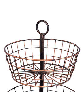 Paniers de rangement pour fruits et légumes en fil de métal frotté au cuivre à décor rustique à 3 niveaux Caddy à ail autoportant avec style pratique - Product Image 3