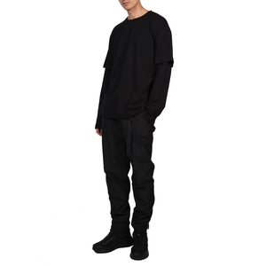 เสื้อยืดแขนยาวทรงบ็อกซี่ผู้ชาย สไตล์สตรีทแวร์วินเทจ ฮิปฮอป ผ้าฝ้ายหลวมๆ ขาดๆ แบบสองชั้น - Product Image 6