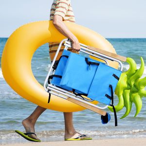 Set di 2 Sedie da Spiaggia Pieghevoli Resistenti per Adulti, 4 Posizioni, Portatili, con Poggiatesta e Portabicchieri, in Legno - Product Image 5
