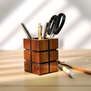 Porte-crayons en bois écologique, boîte de rangement, design Art Déco, multifonctionnel, gain de place, pour bureau, école, fournitures de bureau - Product Image 3