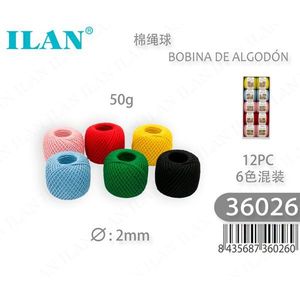 Bobina di Cordoncino in Cotone Ilan 2mm 50g Confezione Mista 6 Colori - Product Image 1