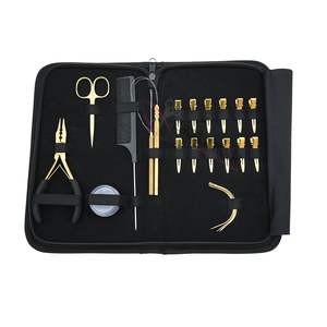 Hair Extension Tools Kit Microbead Crimping Plier Rat Tail Comb Duckbill <b>Clip</b> Scissor <b>Hook</b> Pulling Loop Curved Needles Bead Box - Product Image 1