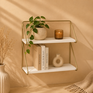 Estante de pared moderno de metal y madera con marco dorado Diseño abierto contemporáneo para sala de estar Dormitorio y decoración de oficina - Product Image 3
