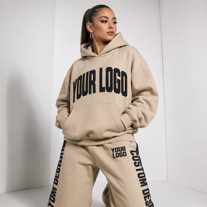 Survêtement streetwear oversize avec logo imprimé personnalisé, poche kangourou, poignets côtelés, tissu polaire doux, vente en gros - Product Image 3