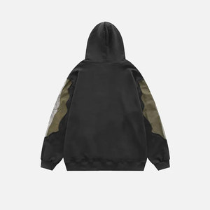 Sudadera con Capucha Oversize para Hombre, Diseño de Parches, Color Negro y Verde Oliva, Algodón French Terry, Estilo Casual Otoñal, Corte Regular, con Bolsillos - Product Image 2