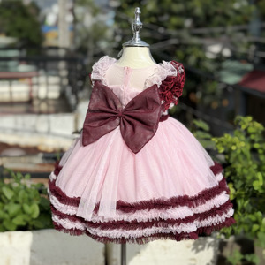 เดรสเจ้าหญิงผ้าโปร่งสีชมพูสุดหรูสำหรับเด็กผู้หญิง-ลายทางมีระบายกระโปรงเต็มชุดงานเลี้ยงวันเกิดและชุดในโอกาสทางการ - Product Image 6