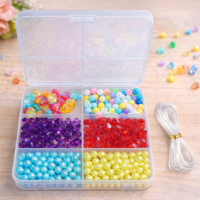 Perles acryliques multicolores de la marque Jaunty, tailles assorties, kit DIY en cristal/verre/lampwork, fil élastique de 1 mètre, boîte carrée, bracelet