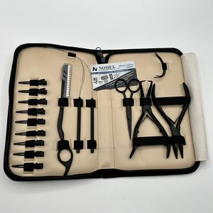 Black Matte Weft and Microbeads Stainless Steel Hair Extension <b>Pliers</b> Tools Kit <b>Set</b> With Razor Loop Tool and Nude Case - Product Image 5